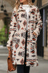 Western Aztec Printed Fleece Buttoned Front Midi Length Coat