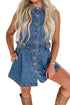 Western Belted Button Down Sleeveless Denim Mini Dress
