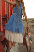 Western Belted Button Down Sleeveless Denim Mini Dress