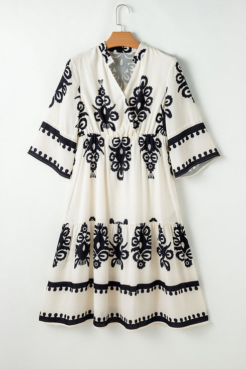 Western Bohemian Paisley Print A-Line Midi Dress