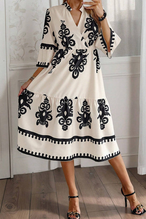 Western Bohemian Paisley Print A-Line Midi Dress