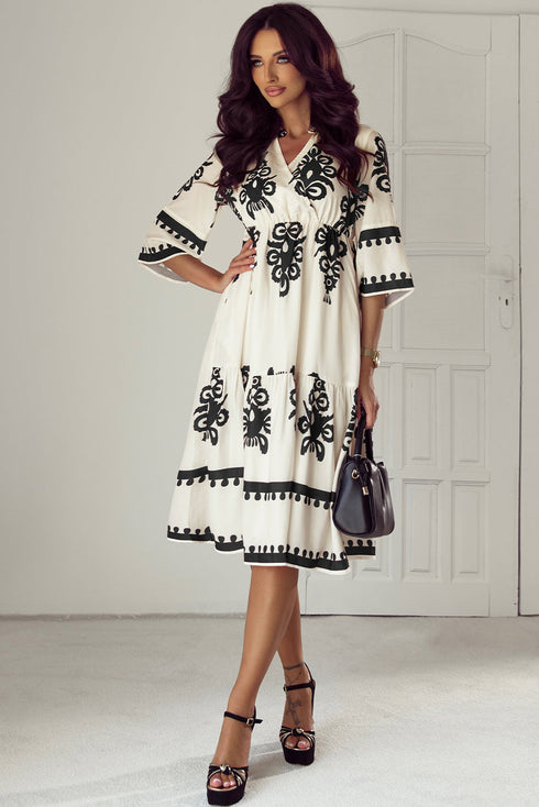 Western Bohemian Paisley Print A-Line Midi Dress
