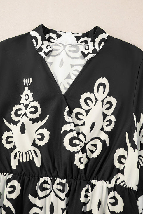 Western Bohemian Paisley Print A-Line Midi Dress