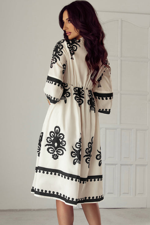 Western Bohemian Paisley Print A-Line Midi Dress