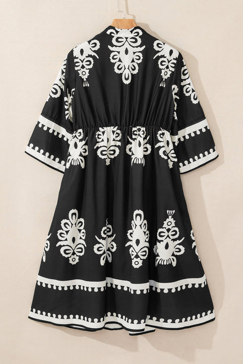 Western Bohemian Paisley Print A-Line Midi Dress