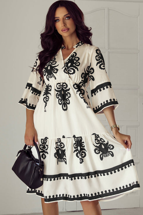 Western Bohemian Paisley Print A-Line Midi Dress