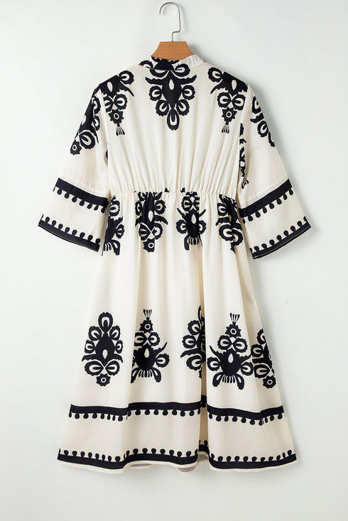 Western Bohemian Paisley Print A-Line Midi Dress