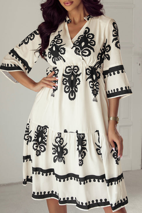 Western Bohemian Paisley Print A-Line Midi Dress
