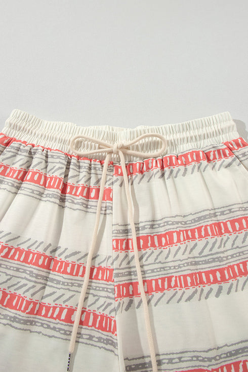 Western Bohemian Striped Pattern Casual Tank Short Sets