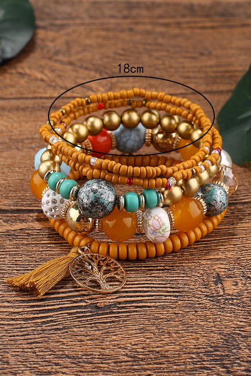 Western Boho Beaded Stone Charm Stackable Bracelet Set