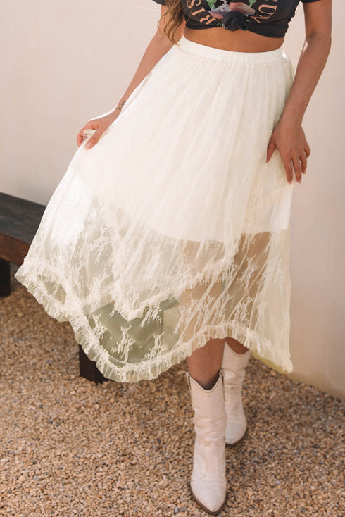 Western Boho Cascading Tiered Lace High Waisted Maxi Skirt