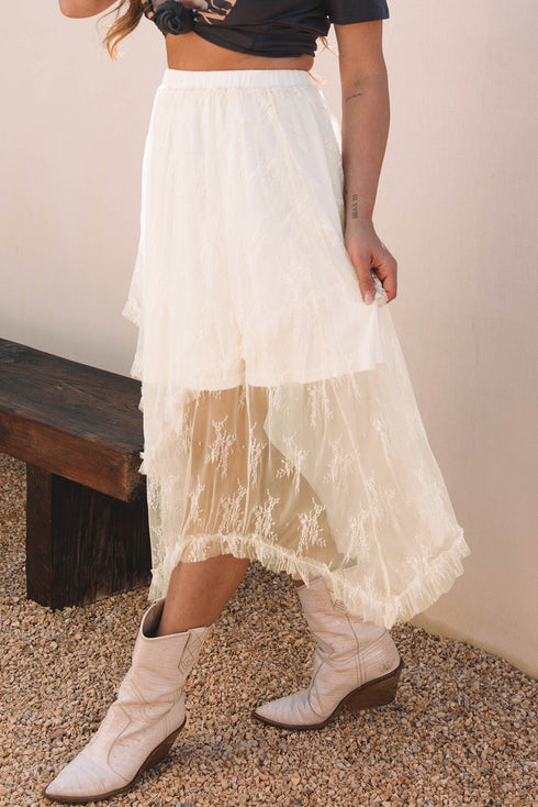 Western Boho Cascading Tiered Lace High Waisted Maxi Skirt