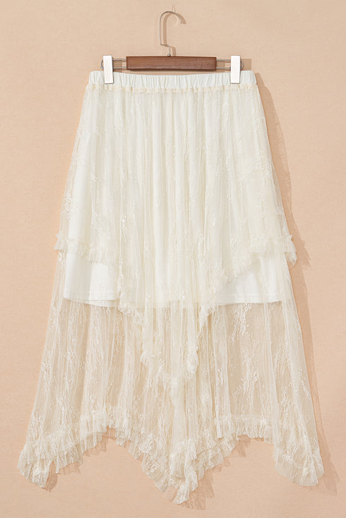 Western Boho Cascading Tiered Lace High Waisted Maxi Skirt