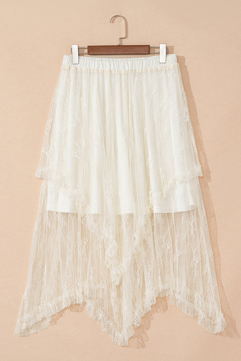Western Boho Cascading Tiered Lace High Waisted Maxi Skirt