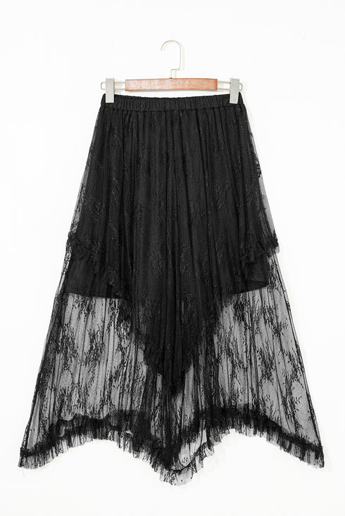 Western Boho Cascading Tiered Lace High Waisted Maxi Skirt