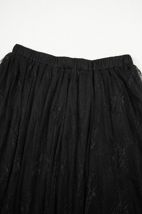 Western Boho Cascading Tiered Lace High Waisted Maxi Skirt