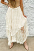 Western Boho Cascading Tiered Lace High Waisted Maxi Skirt