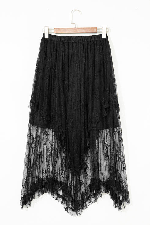 Western Boho Cascading Tiered Lace High Waisted Maxi Skirt