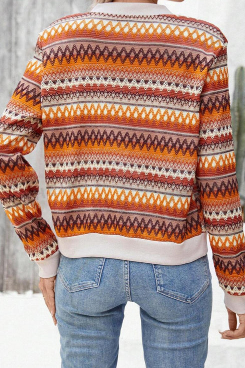 Western Boho Striped Zip Up Long Sleeve Jacket