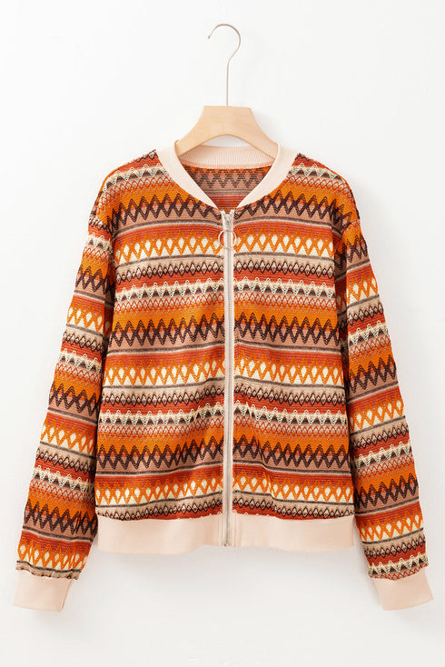 Western Boho Striped Zip Up Long Sleeve Jacket