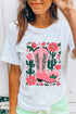 Western Boot And Floral Graphic Print Crew Neck Tee