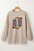 Western Boot Graphic Corduroy Crew Neck Sweatshirt