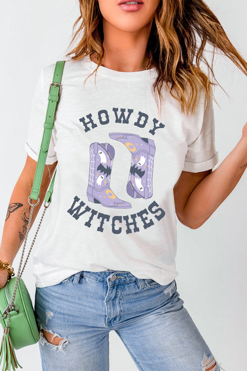 Western Boot Graphic Print Crewneck Short Sleeve Tee
