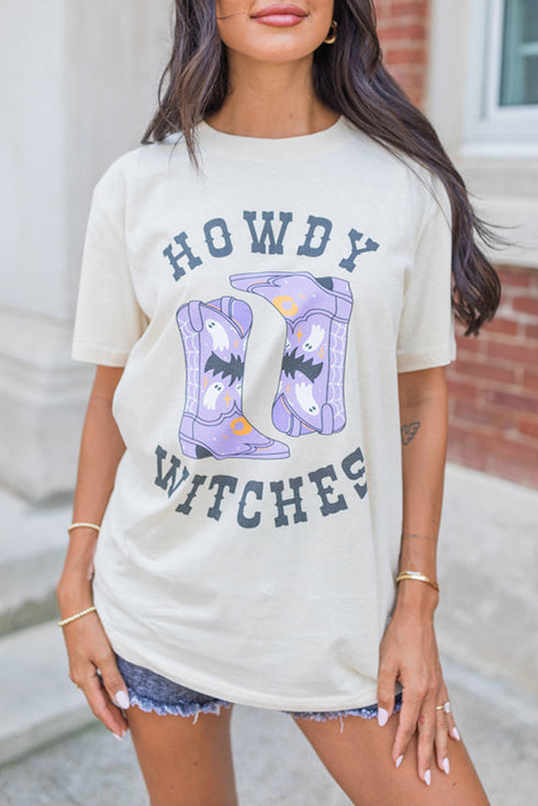 Western Boot Graphic Print Crewneck Short Sleeve Tee