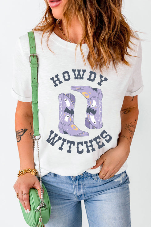 Western Boot Graphic Print Crewneck Short Sleeve Tee