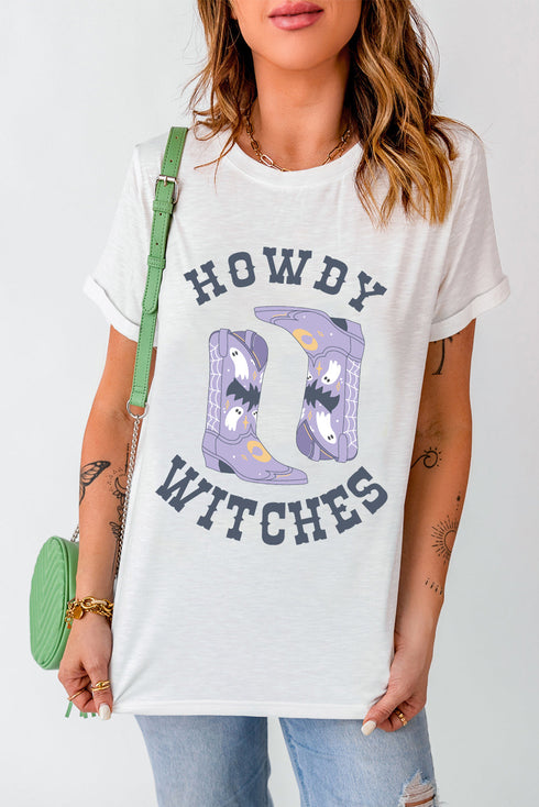 Western Boot Graphic Print Crewneck Short Sleeve Tee