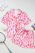Western Boot Print Short Sleeve Ruffled Shorts Pajama Set