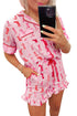 Western Boot Print Short Sleeve Ruffled Shorts Pajama Set