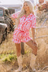 Western Boot Print Short Sleeve Ruffled Shorts Pajama Set