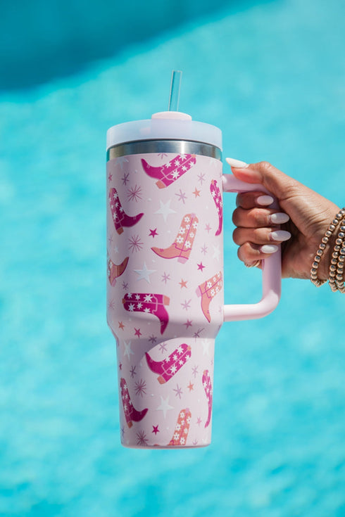 Western Boot Shaped Handle Straw Travel Tumbler