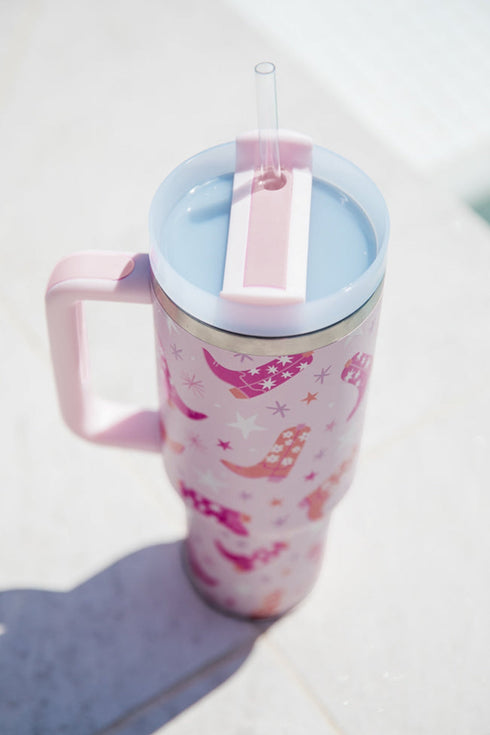 Western Boot Shaped Handle Straw Travel Tumbler