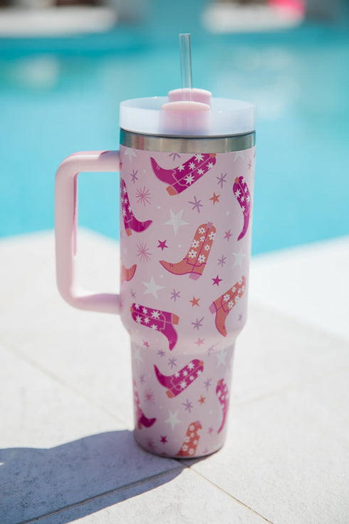 Western Boot Shaped Handle Straw Travel Tumbler