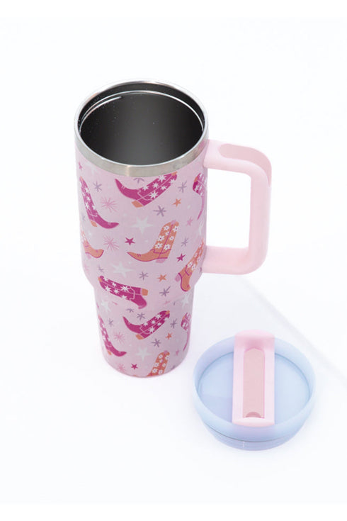 Western Boot Shaped Handle Straw Travel Tumbler