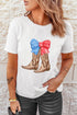 Western Boots And Bow Graphic Print Crew Neck Tee