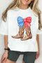 Western Boots And Bow Graphic Print Crew Neck Tee