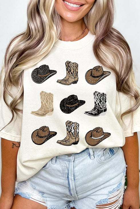 Western Boots And Hat Graphic Print Casual Tee