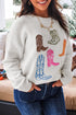 Western Boots Embroidered Drop Shoulder Pullover Sweater