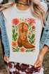 Western Boots Floral Print Short Sleeve Graphic Tee