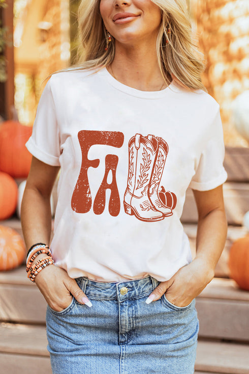 Western Boots Print Crew Neck Graphic Tee