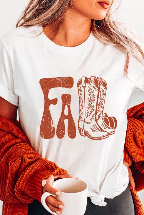 Western Boots Print Crew Neck Graphic Tee