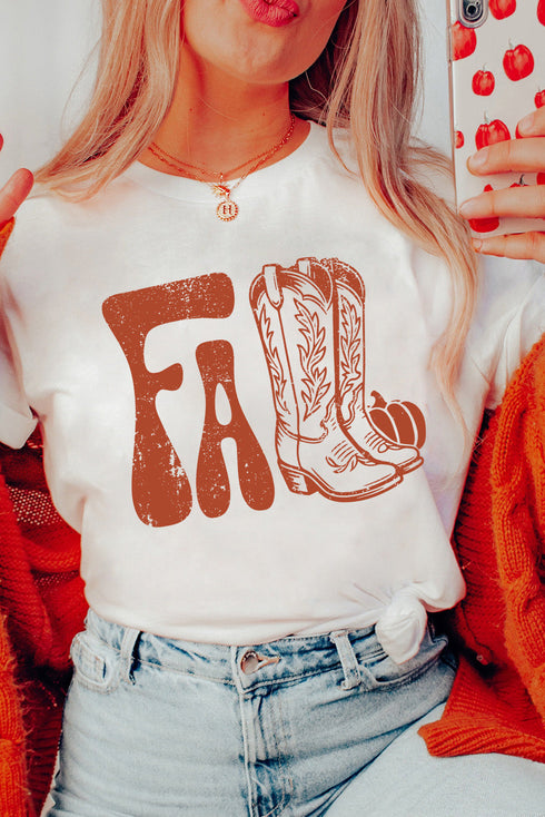 Western Boots Print Crew Neck Graphic Tee