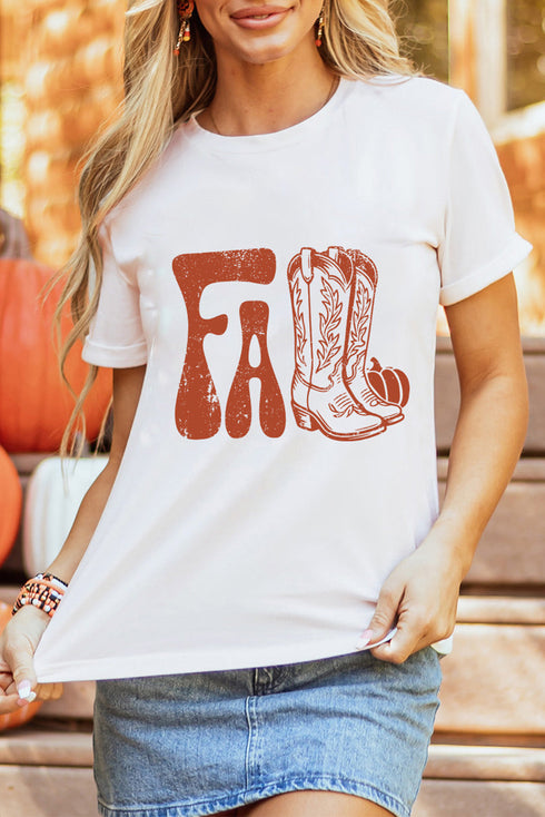 Western Boots Print Crew Neck Graphic Tee