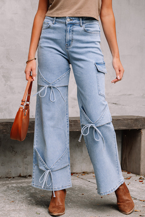 Western Bowknot Detail Boyfriend Cargo Denim Jeans