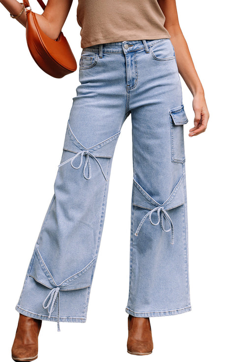 Western Bowknot Detail Boyfriend Cargo Denim Jeans