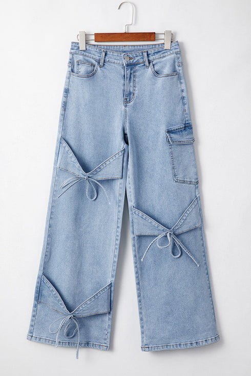 Western Bowknot Detail Boyfriend Cargo Denim Jeans