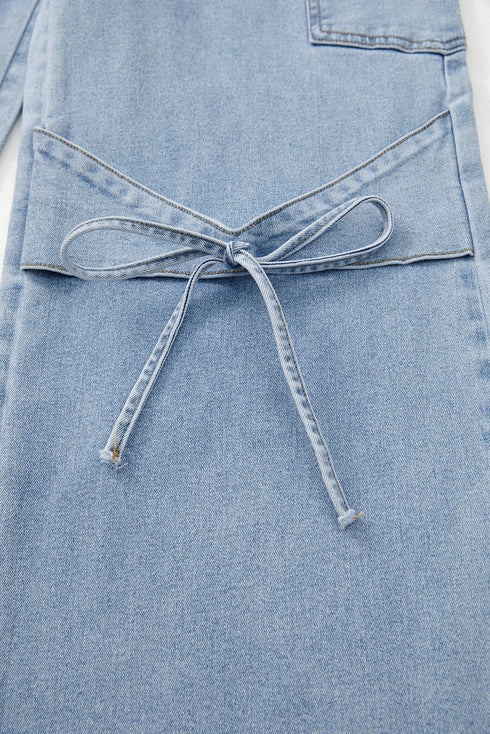 Western Bowknot Detail Boyfriend Cargo Denim Jeans